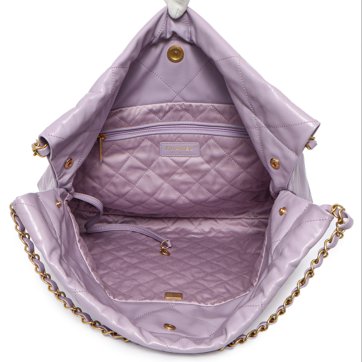 Chanel Purple Quilted Shiny Calfskin 22 Handbags Chanel