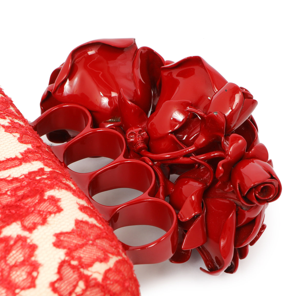 Alexander McQueen Lace Rose Knuckle Clutch Handbags Alexander McQueen