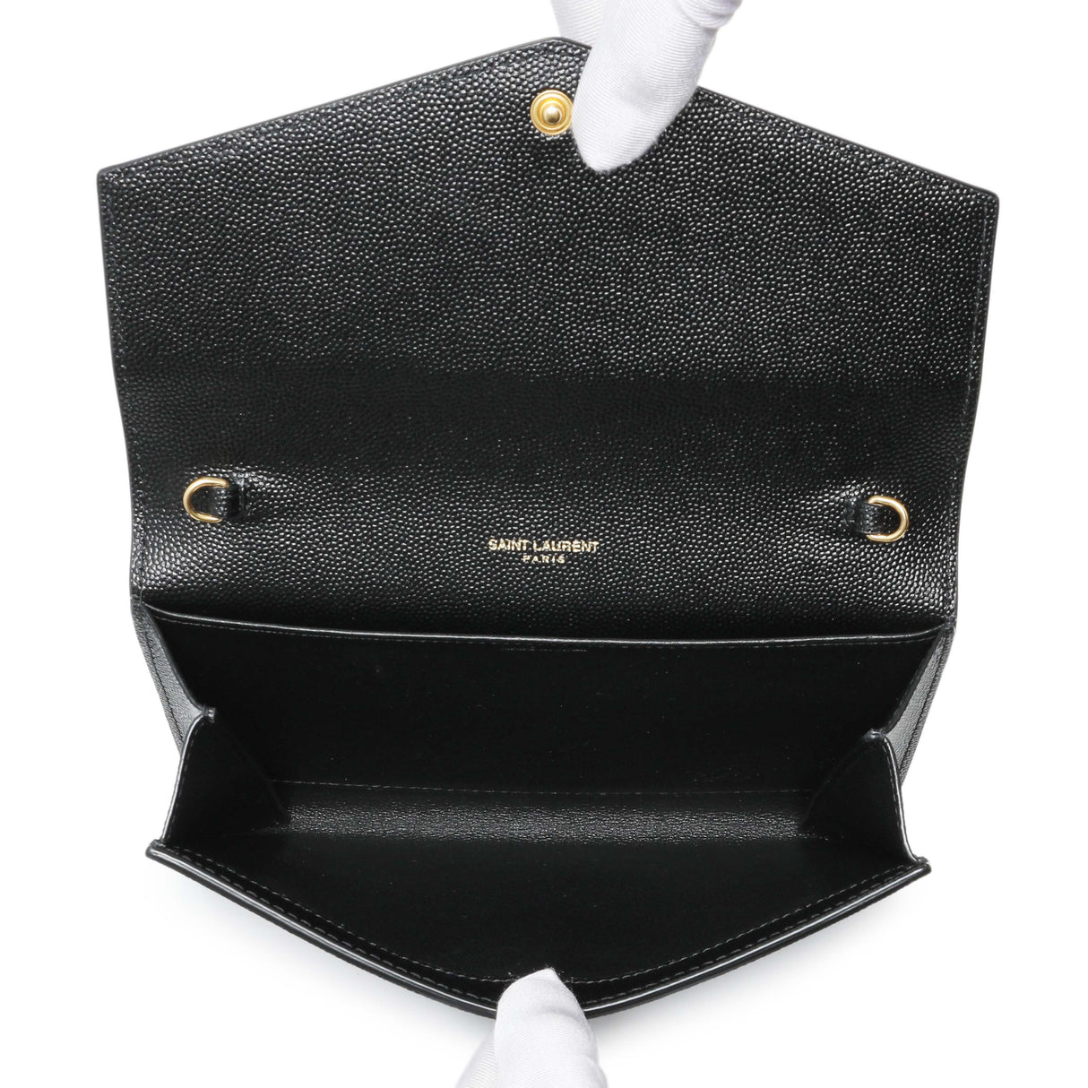 Saint Laurent Black Grain De Poudre Monogram Uptown Chain Wallet