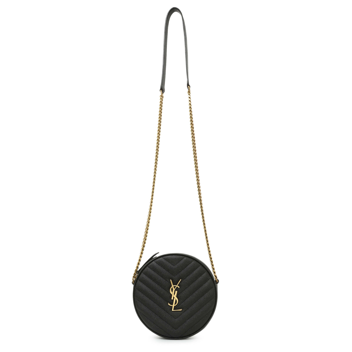 Saint Laurent Black Chevron Quilted Grain de Poudre Round Camera Bag Handbags Saint Laurent