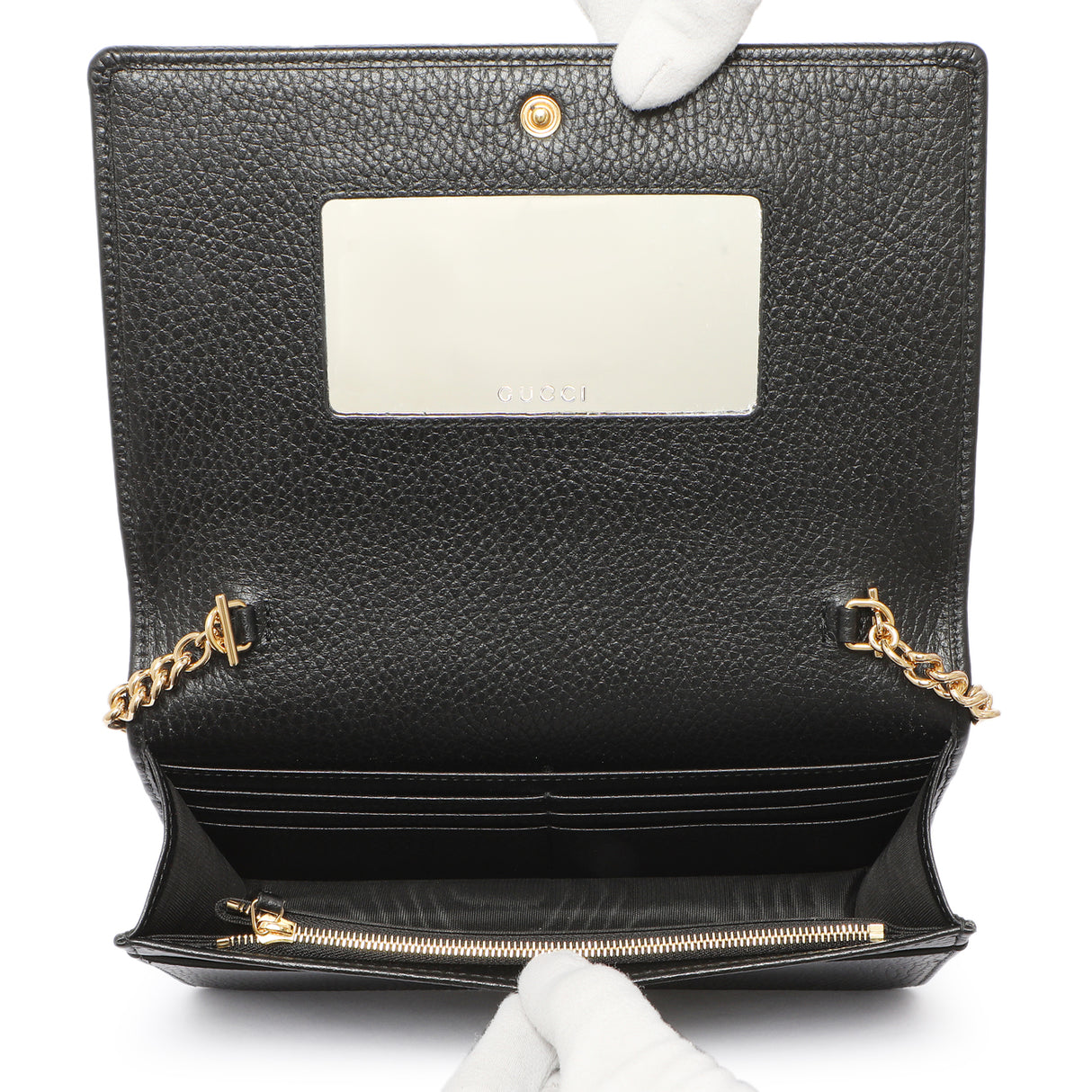 Gucci Black Calfskin Mini GG Marmont Chain Wallet Handbags Gucci