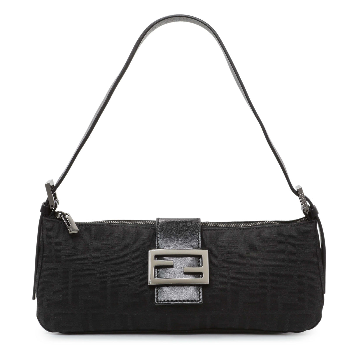 Fendi Black Zucchino Canvas Bagette Shoulder