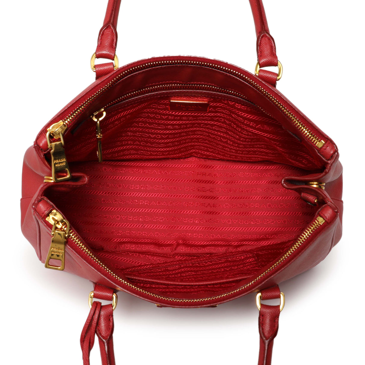 Prada Red Saffiano Small Galleria Double Zip Tote Handbags Prada