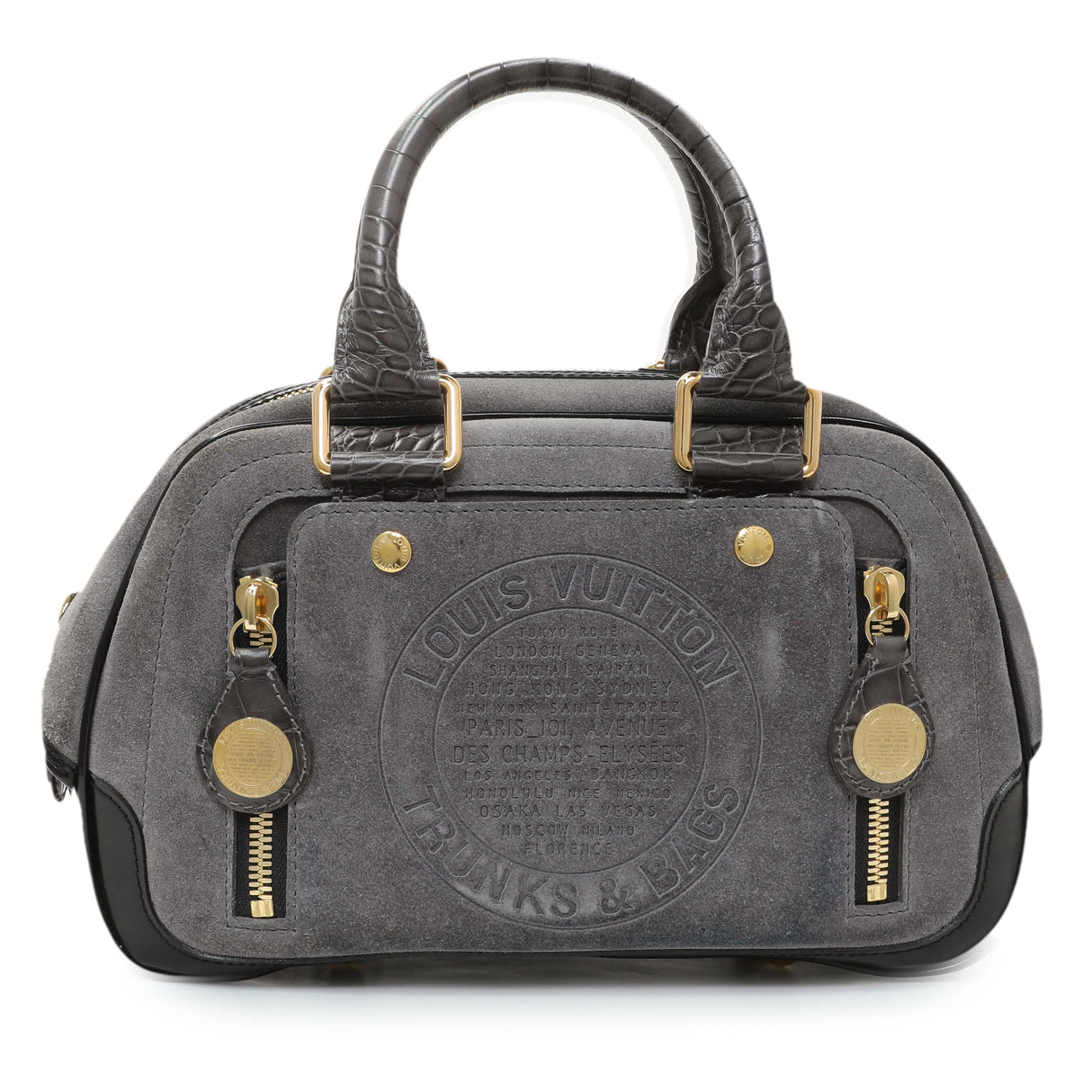 Louis Vuitton Grey Suede Stamped Alligator Embossed Havane Bowler PM Handbags Louis Vuitton