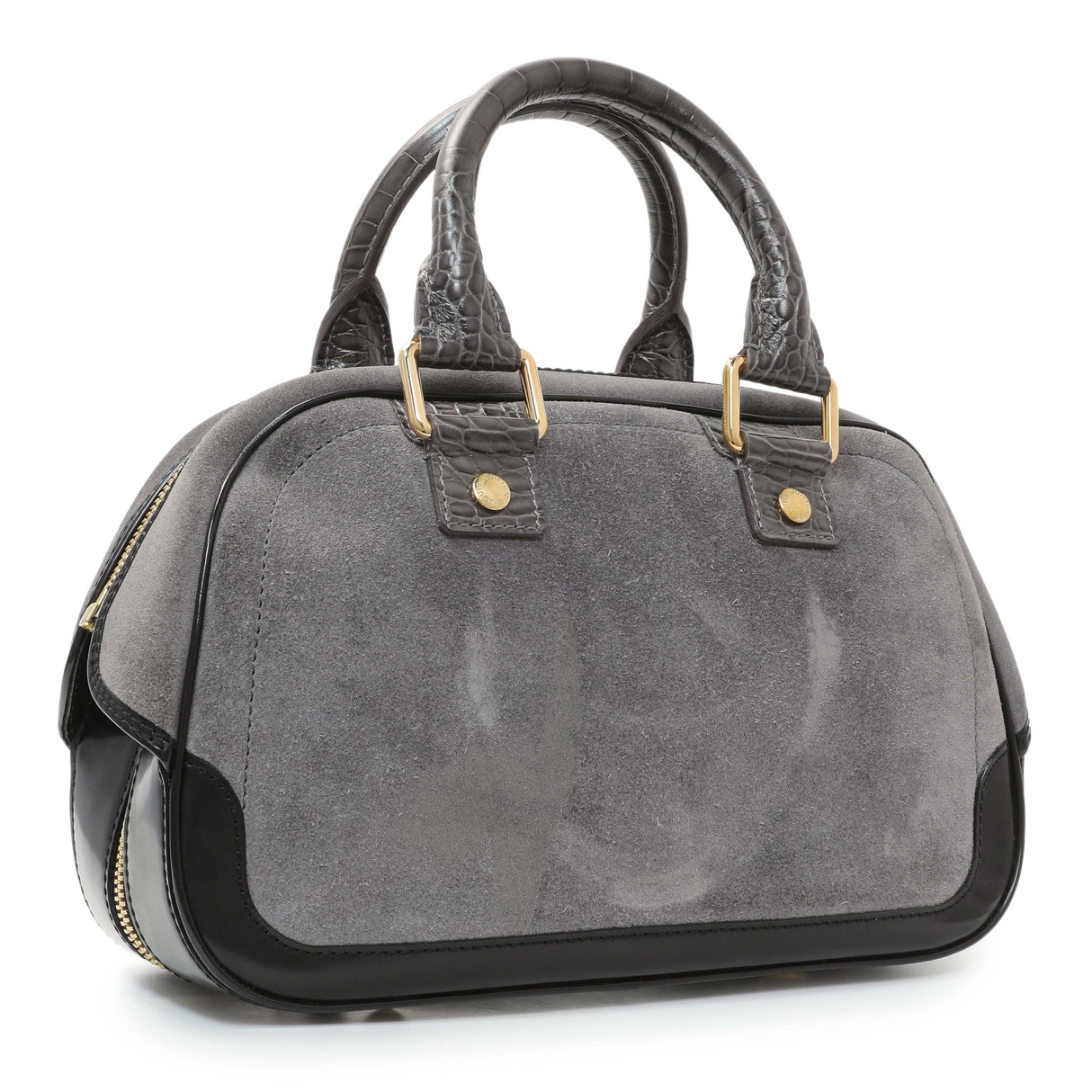 Louis Vuitton Grey Suede Stamped Alligator Embossed Havane Bowler PM Handbags Louis Vuitton