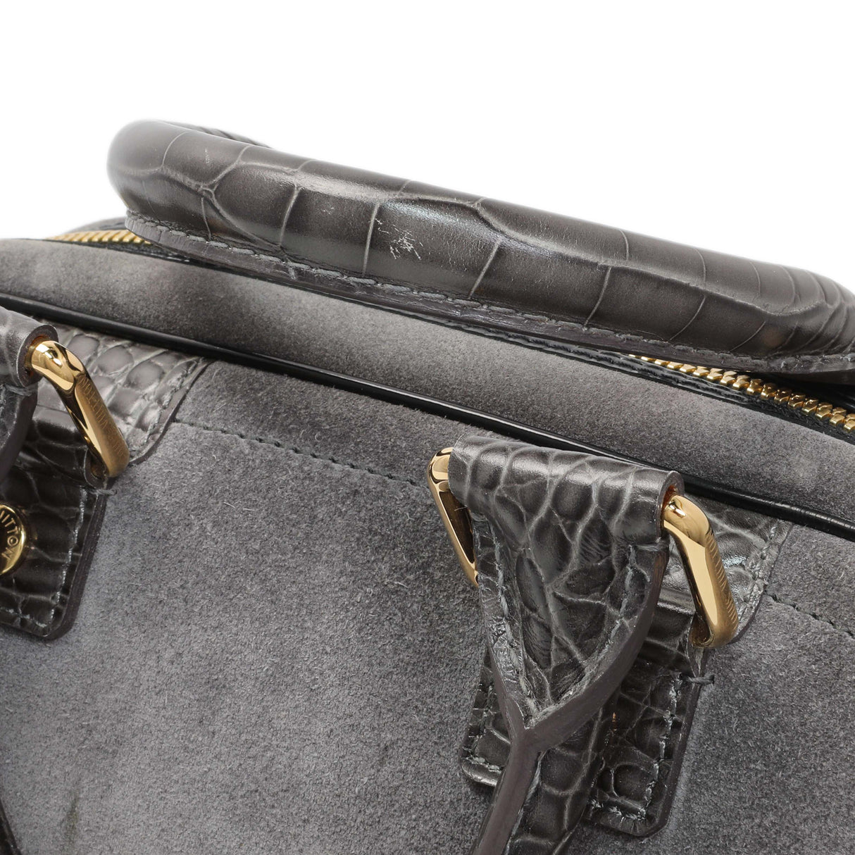 Louis Vuitton Grey Suede Stamped Alligator Embossed Havane Bowler PM Handbags Louis Vuitton