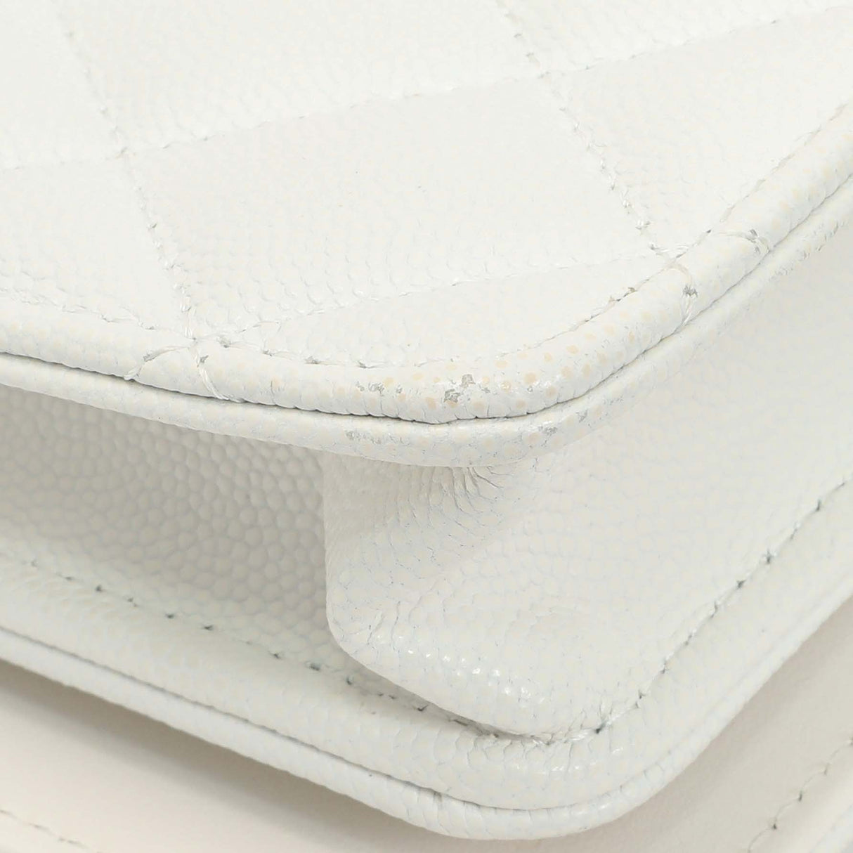 Chanel White Quilted Caviar Camellia Chain Flap Handbags Chanel