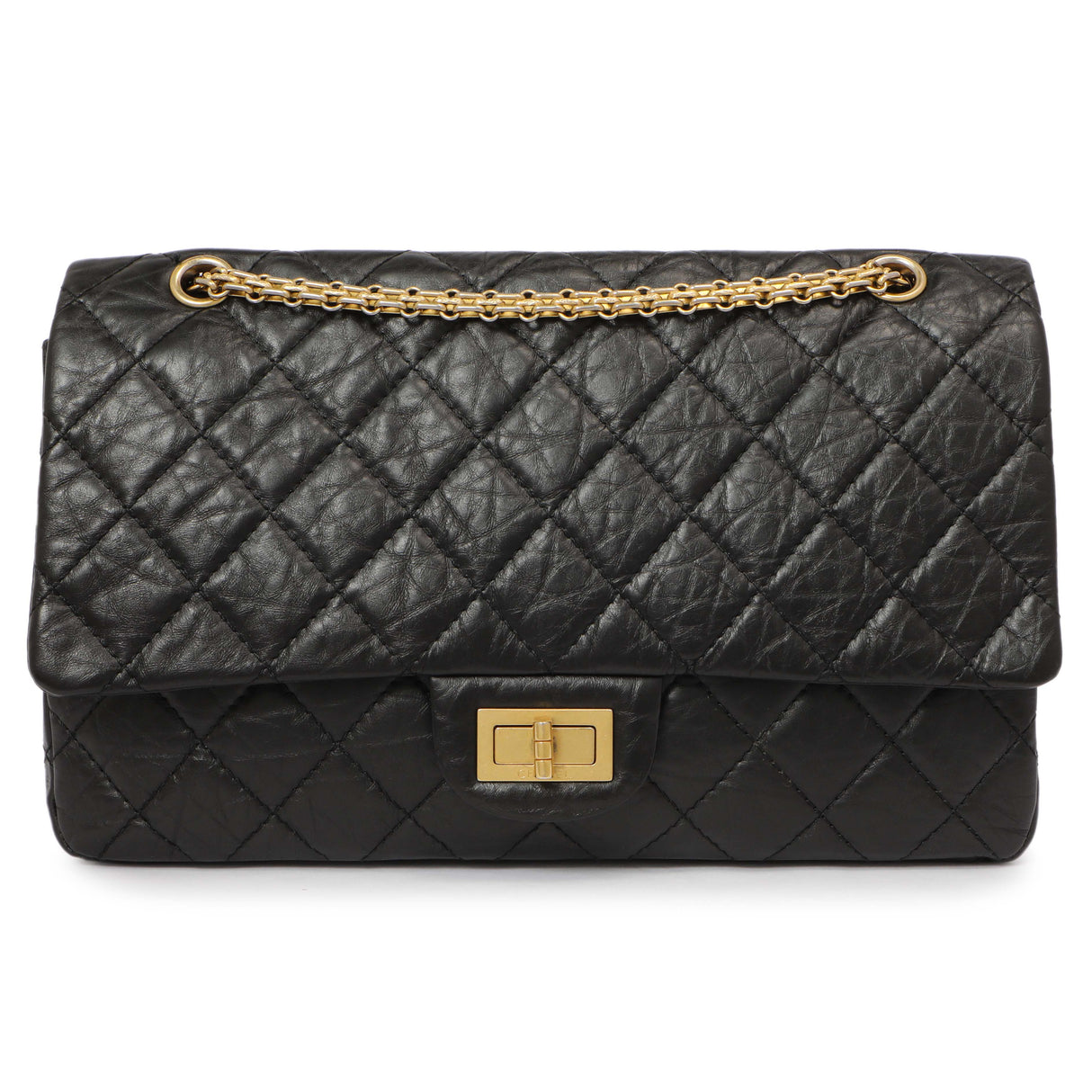 Chanel Black Quilted Aged Calfskin 2.55 Reissue Double Flap 227 Handbags Chanel