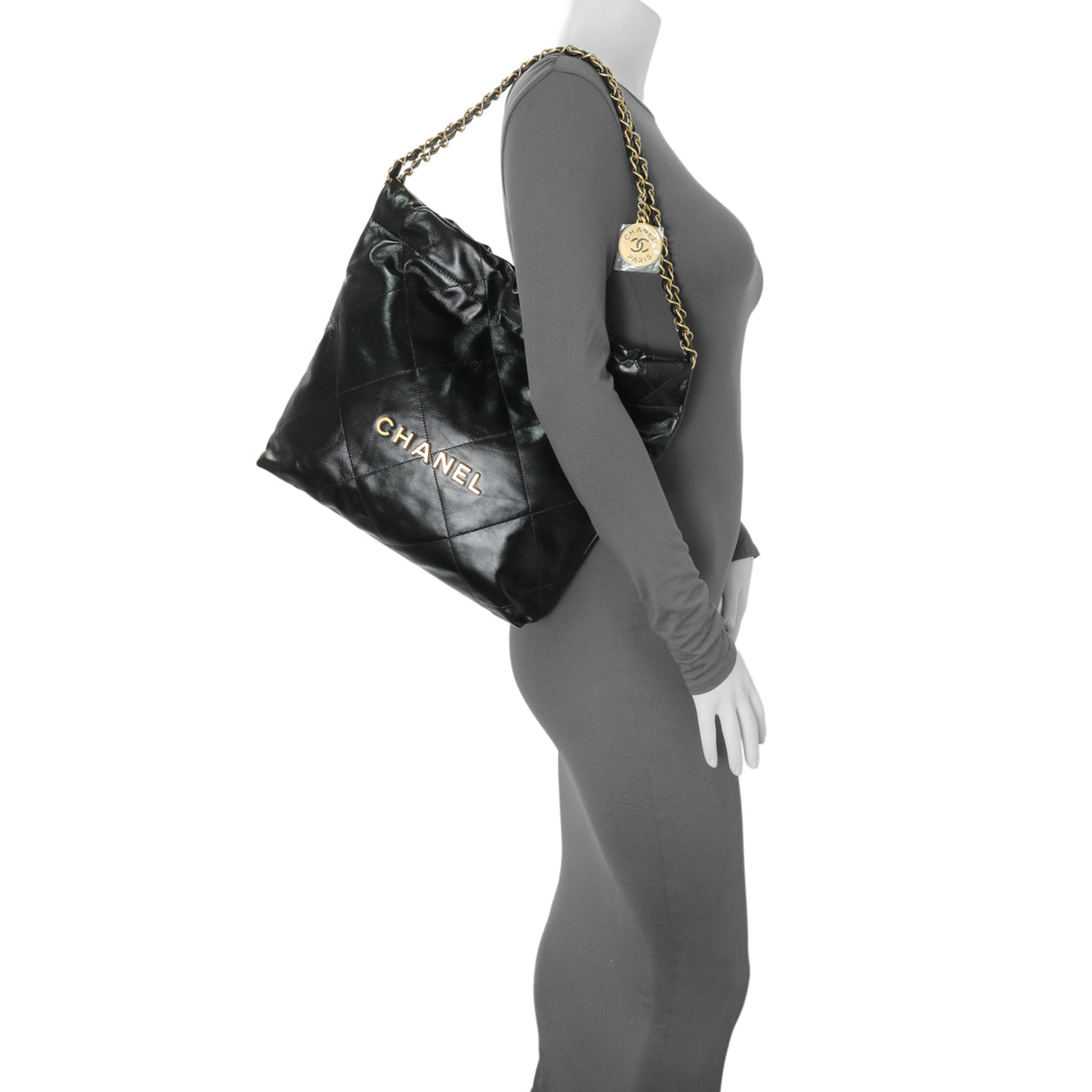 Chanel Black Quilted Shiny Calfskin Small Chanel 22 Handbags Chanel