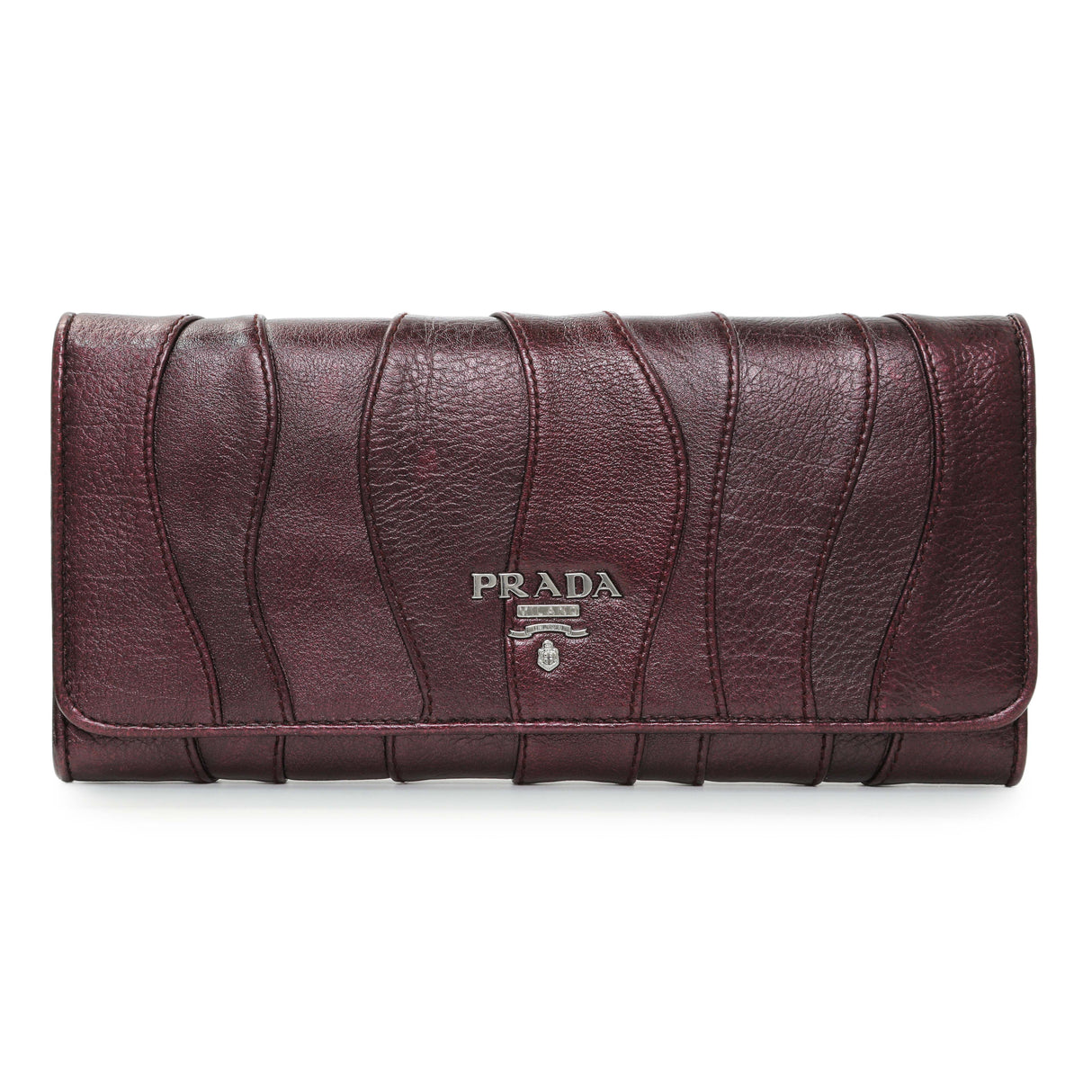 Prada Burgundy Nappa Mordore Stripes Continental Wallet Accessories Prada