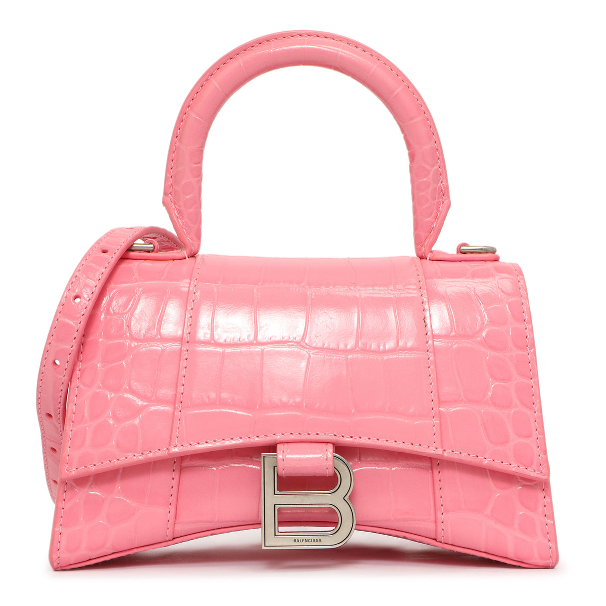 Balenciaga Sweet Pink Crocodile Embossed Hourglass Top Handle Bag XS Handbags Balenciaga