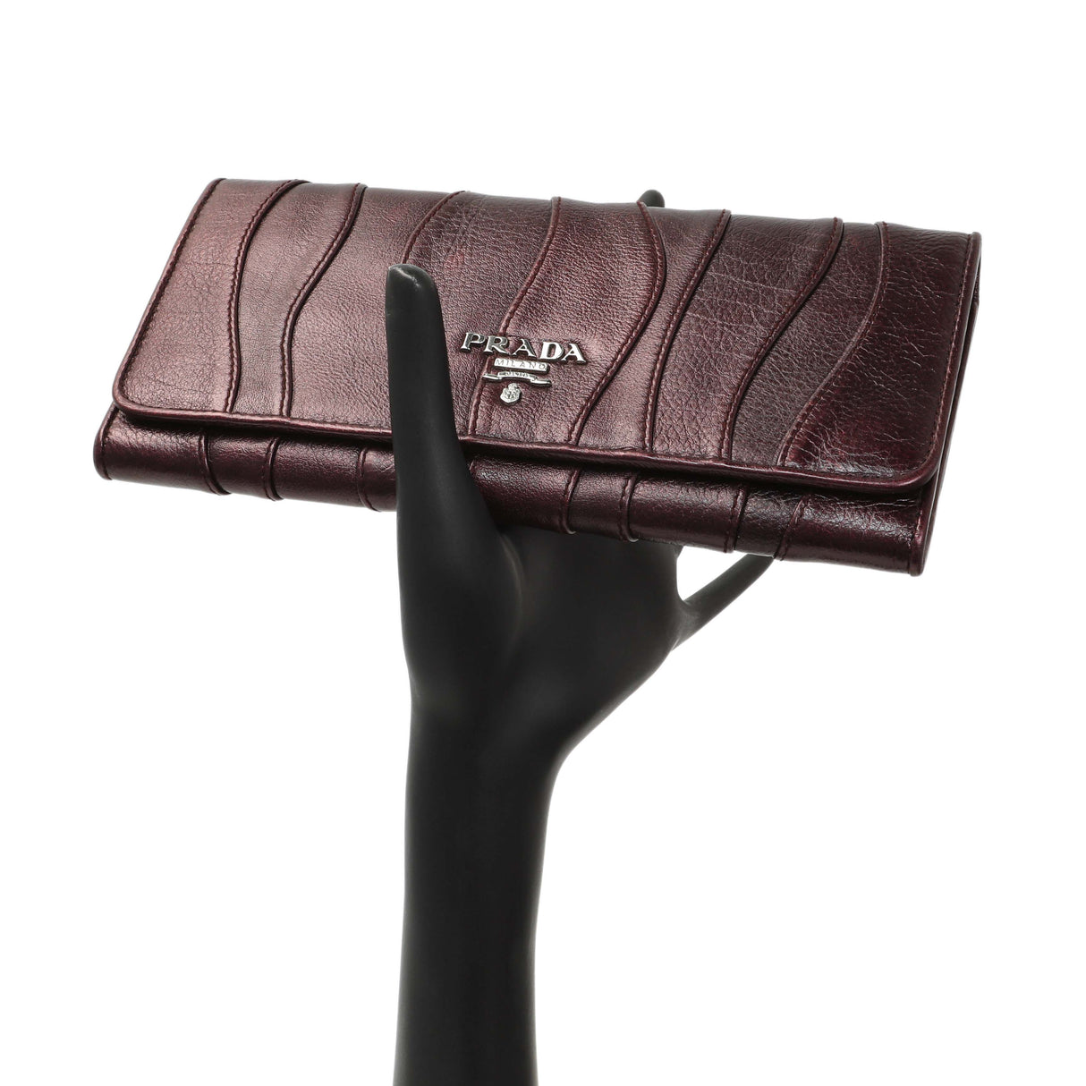 Prada Burgundy Nappa Mordore Stripes Continental Wallet Accessories Prada