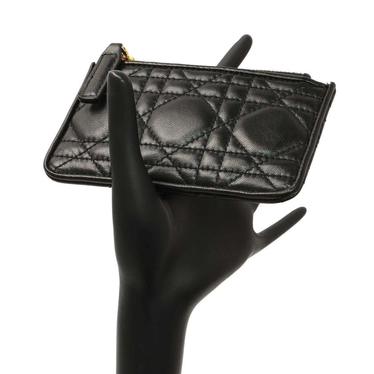 Christian Dior Black Lambskin Cannage Lady Dior Zipped Key Case Accessories Christian Dior