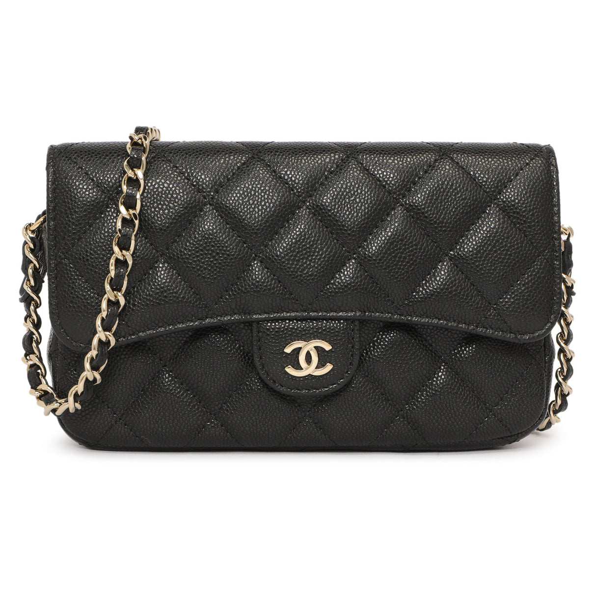 Chanel Black Caviar Quilted Flap Phone Holder With Chain Handbags Chanel