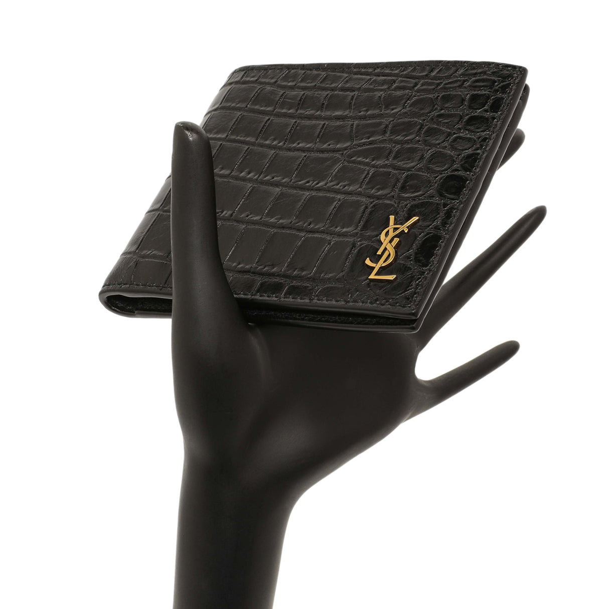 Saint Laurent Black Crocodile Embossed Tiny Cassandre East/West Wallet Accessories Saint Laurent