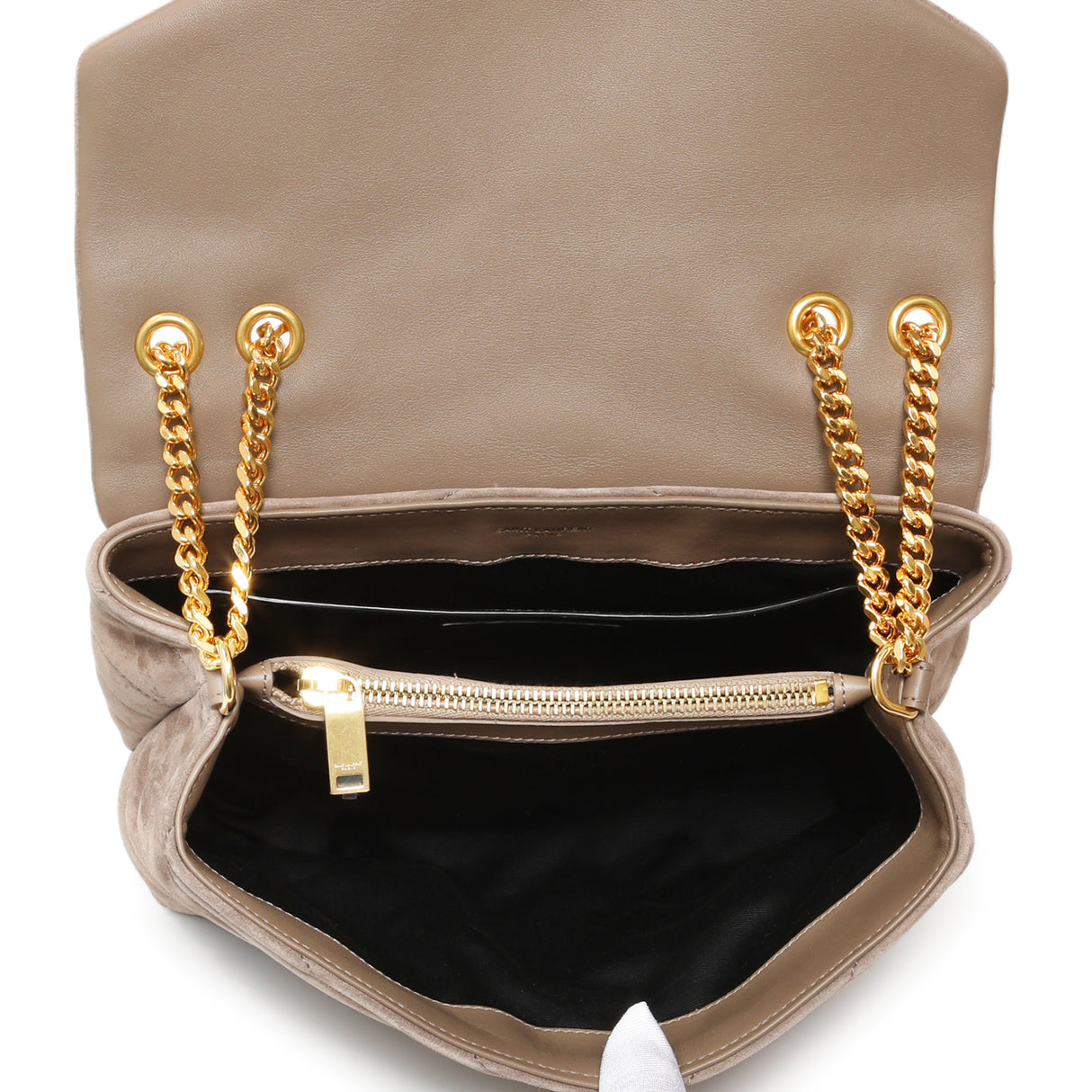 Saint Laurent Beige Suede Y Quilted Monogram Small Loulou Chain Satchel Handbags Saint Laurent