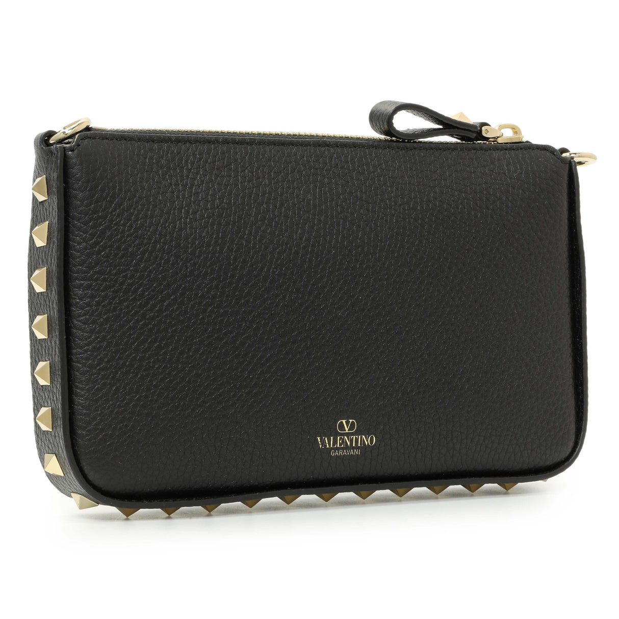 Valentino Black Grainy Calfskin Rockstud Chain Crossbody Bag Handbags Valentino