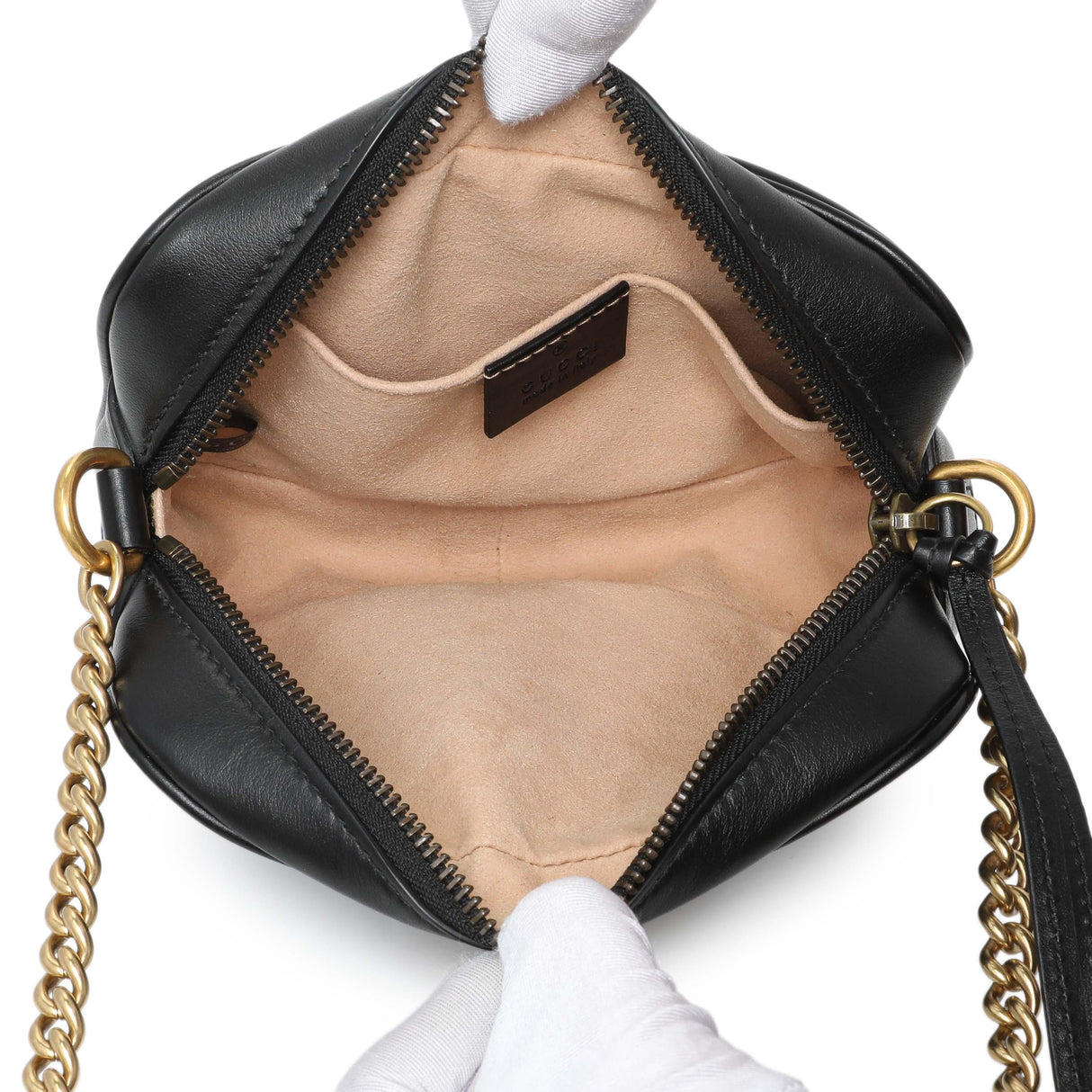 Gucci Black Calfskin Matelasse Mini GG Marmont Chain Shoulder Bag Handbags Gucci