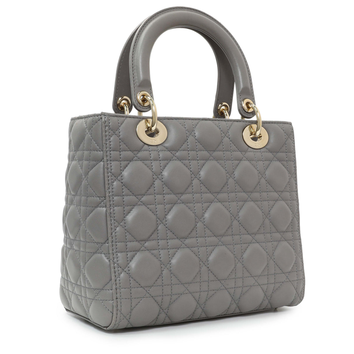 Christian Dior Grey Lambskin Cannage Medium Lady Dior Handbags Christian Dior