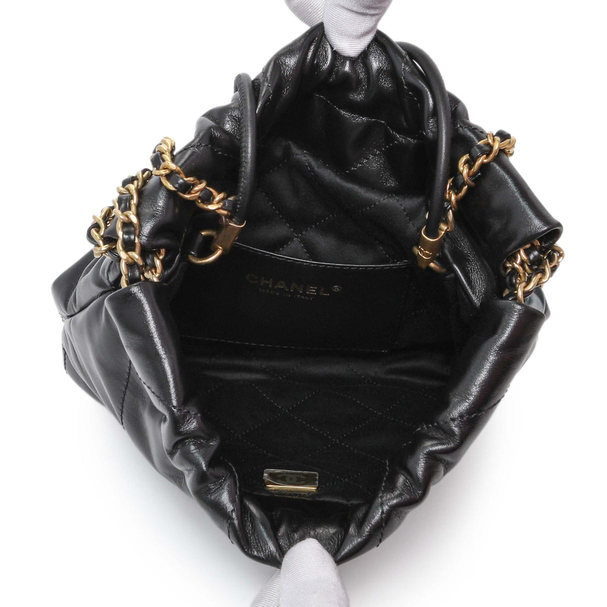 Chanel Black Shiny Calfskin Quilted Mini Chanel 22 Handbags Chanel
