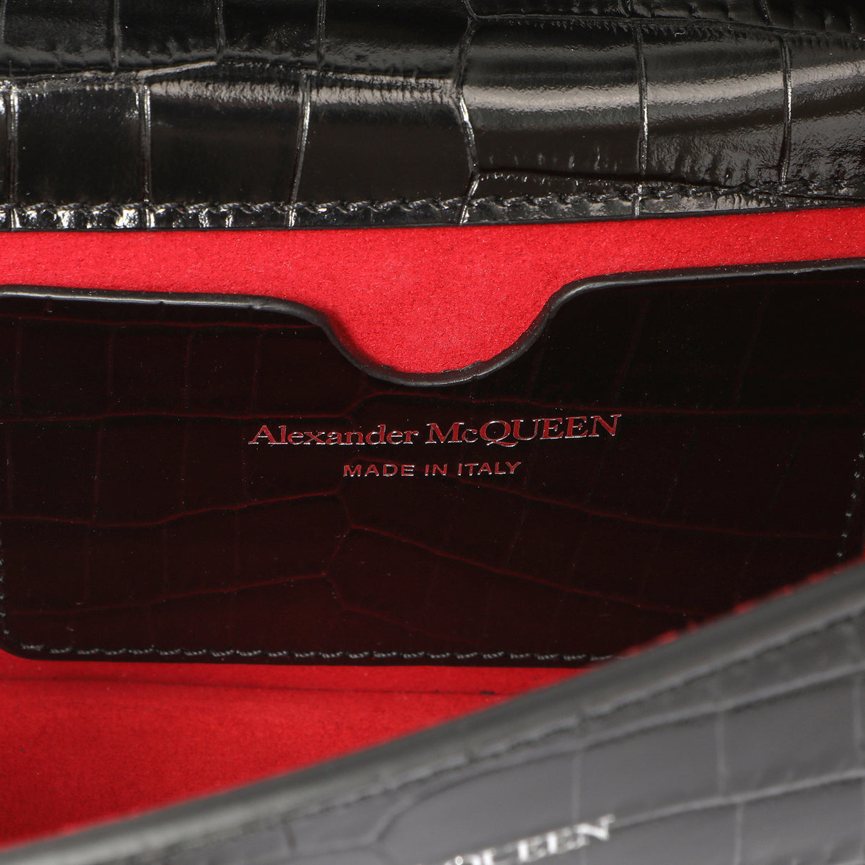 Alexander McQueen Black Shiny Crocodile Embossed Calfskin Knuckle Jeweled Shoulder Bag Handbags Alexander McQueen