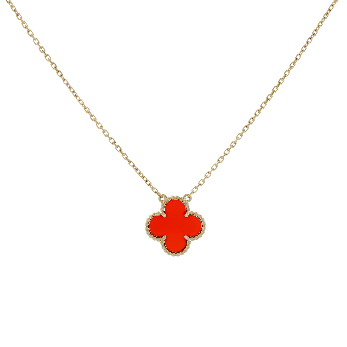 Van Cleef & Arpels 18K Yellow Gold Carnelian Vintage Alhambra Pendant Necklace Designer Jewellery Van Cleef and Arpels