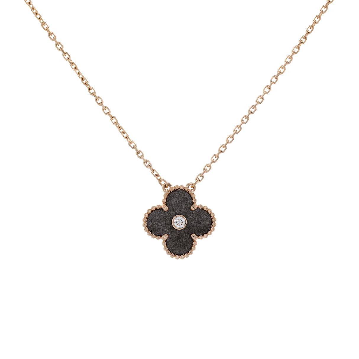 Van Cleef & Arpels 18K Rose Gold Diamond Obsidian Vintage Alhambra Pendant Necklace Designer Jewellery Van Cleef and Arpels