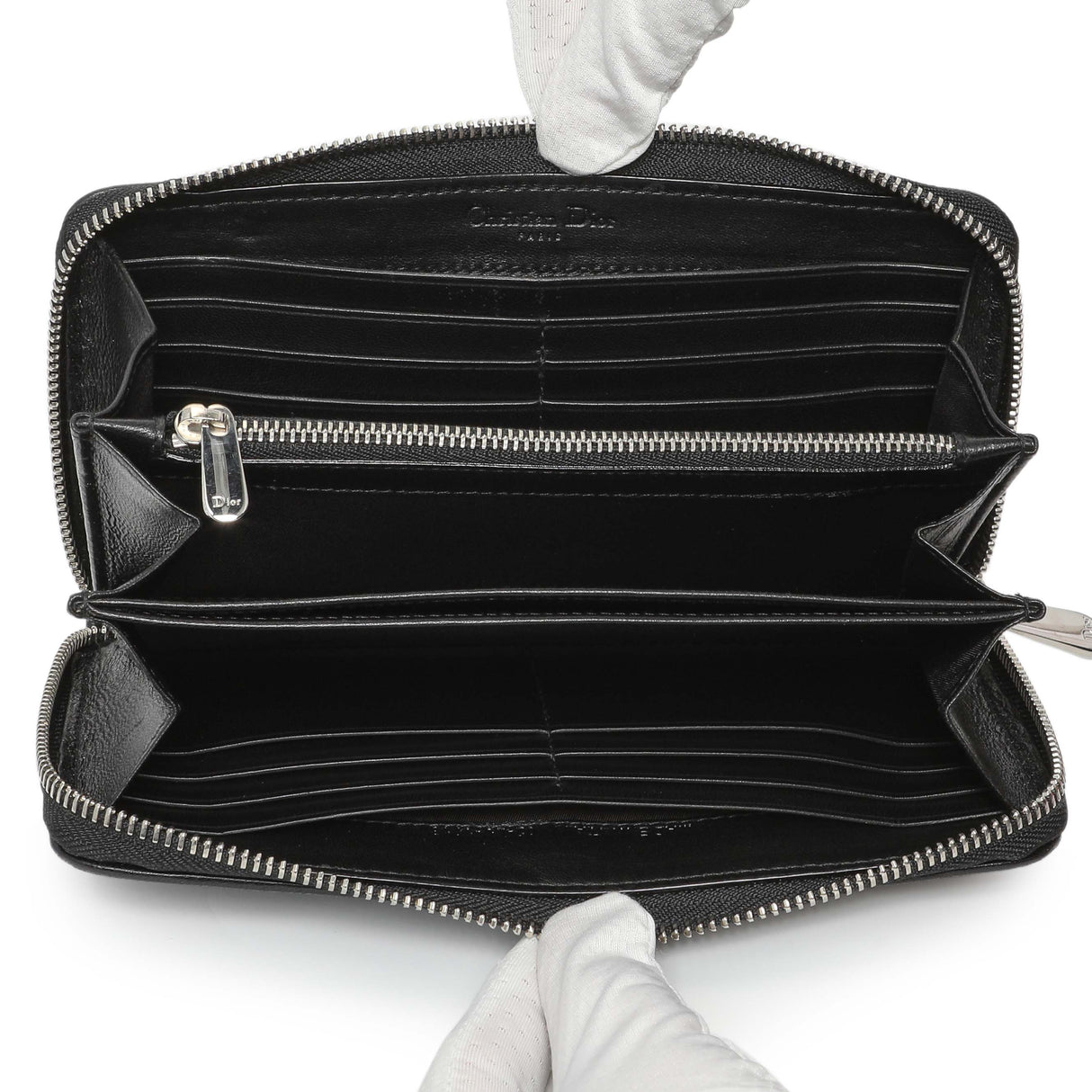 Christian Dior Black Lambskin Cannage Lady Dior Zip Wallet Accessories Christian Dior