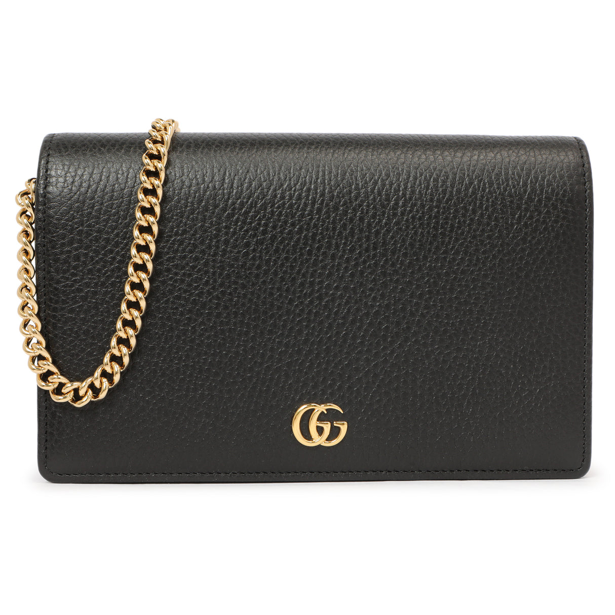 Gucci Black Calfskin Mini GG Marmont Chain Wallet Handbags Gucci