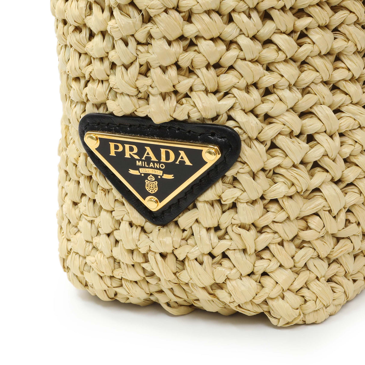 Prada Natural Yarn Raffia Effect Crochet Small Logo Tote Handbags Prada