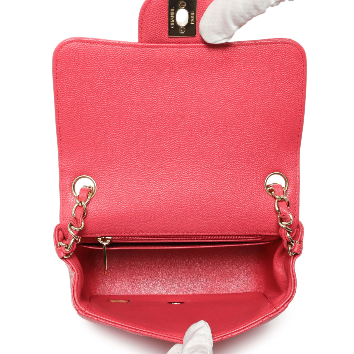 Chanel Pink Quilted Caviar Mini Square Flap Handbags Chanel