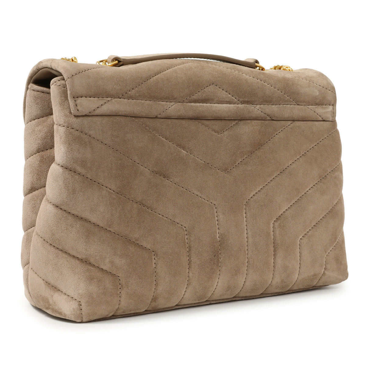 Saint Laurent Beige Suede Y Quilted Monogram Small Loulou Chain Satchel Handbags Saint Laurent
