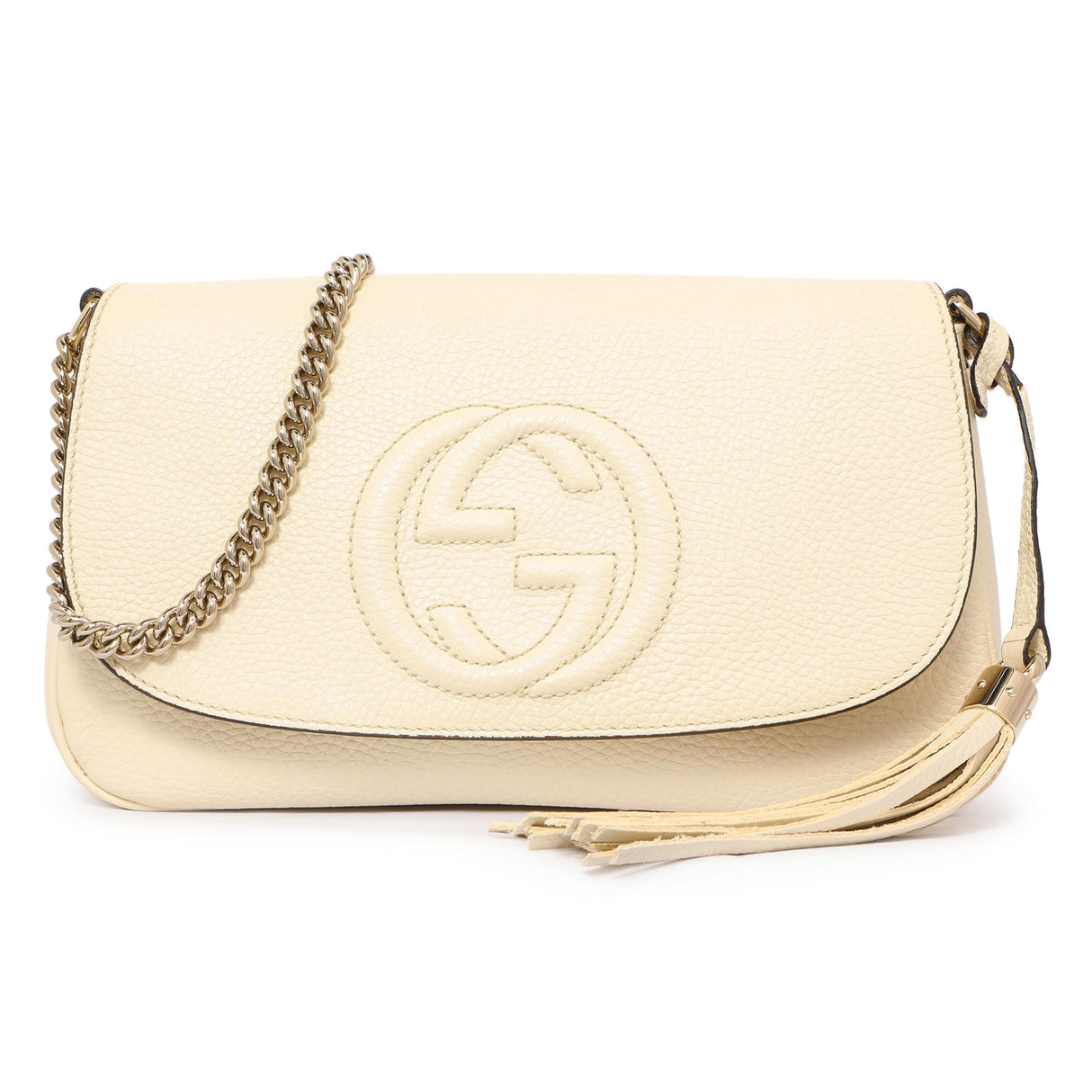 Gucci Ivory Pebbled Calfskin Medium Soho Flap Crossbody Handbags Gucci