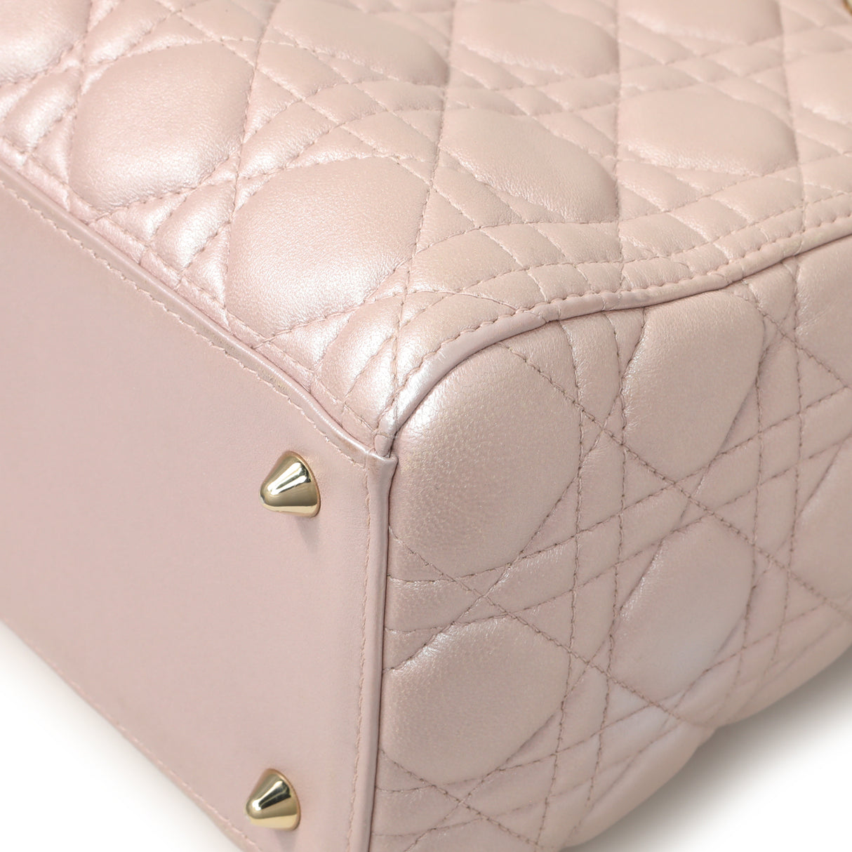 Christian Dior Lotus Pearly Lambskin Cannage Medium Lady Dior Handbags Christian Dior