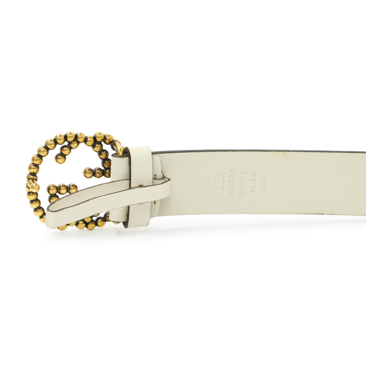 Gucci White Calfskin Studded Interlocking G 30mm Belt Accessories Gucci