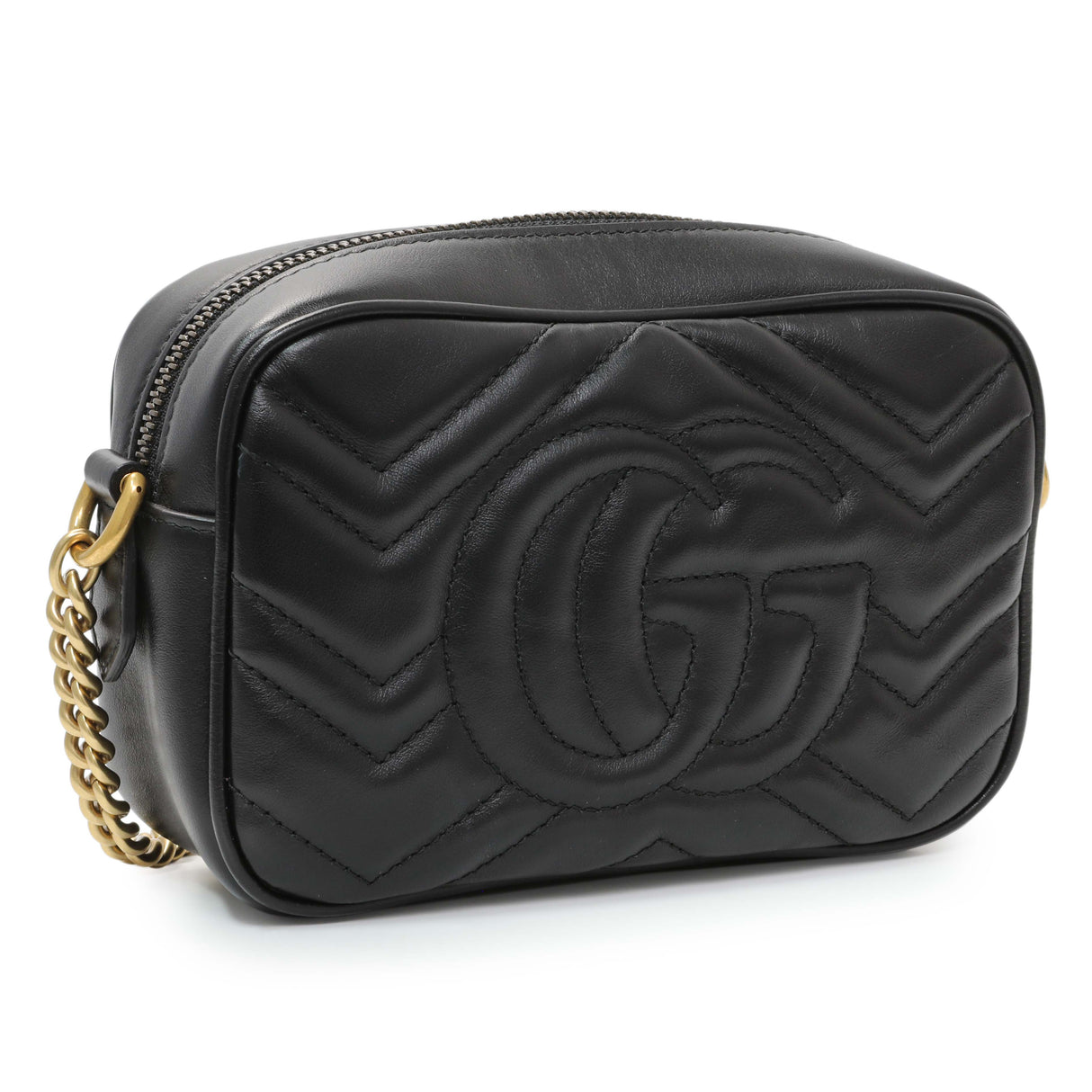 Gucci Black Calfskin Matelasse Mini GG Marmont Chain Shoulder Bag Handbags Gucci