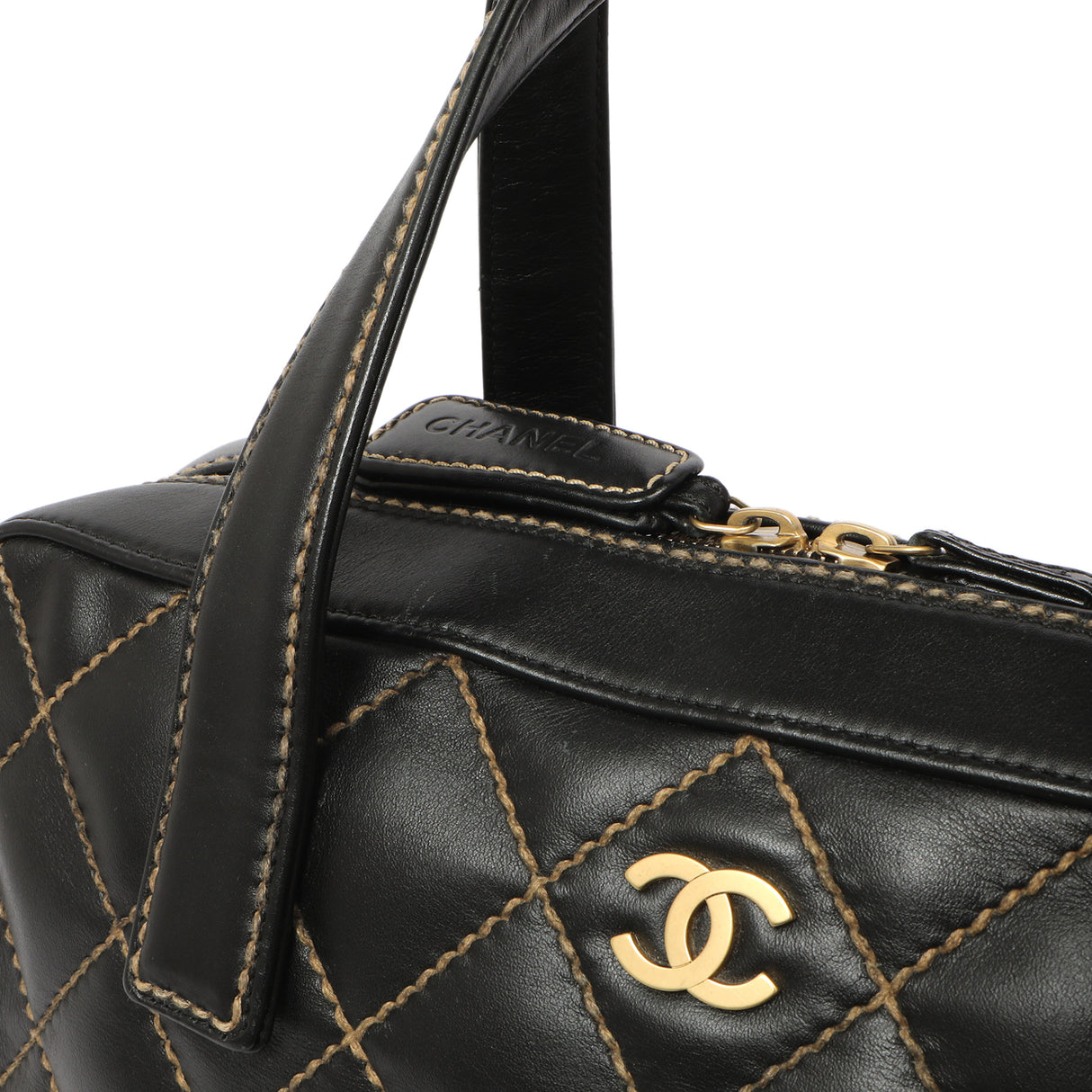 Chanel Black Calfskin Wild Stitch Top Handle Handbags Chanel