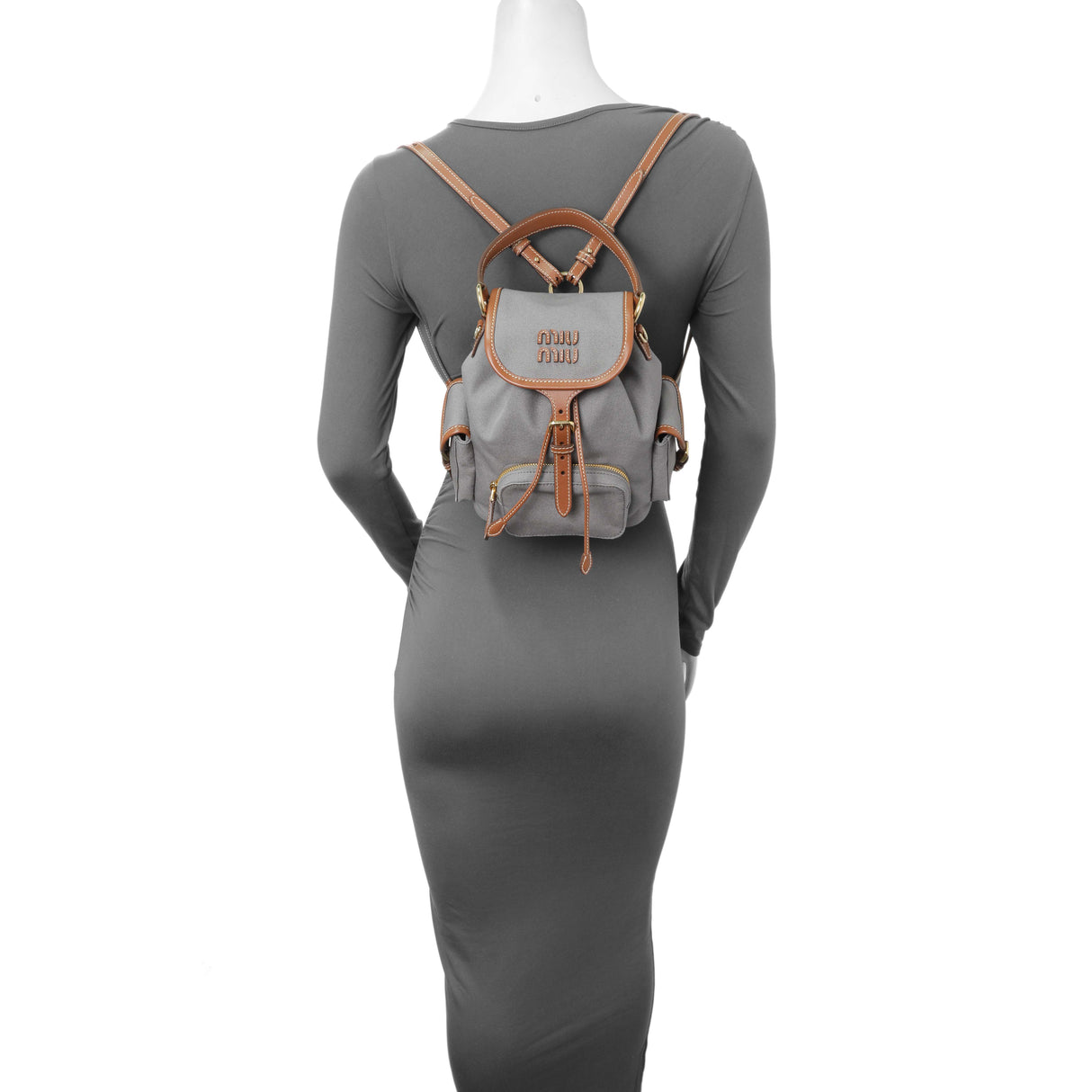 Miu Miu Grey Canvas Backpack Handbags Miu Miu