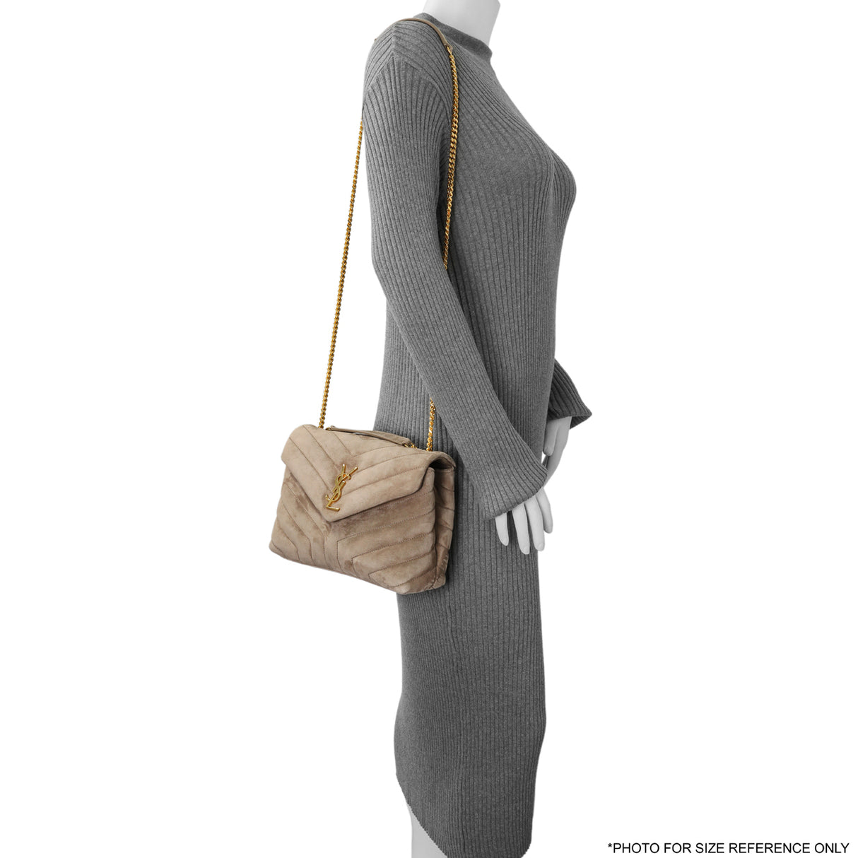 Saint Laurent Beige Suede Y Quilted Monogram Small Loulou Chain Satchel Handbags Saint Laurent