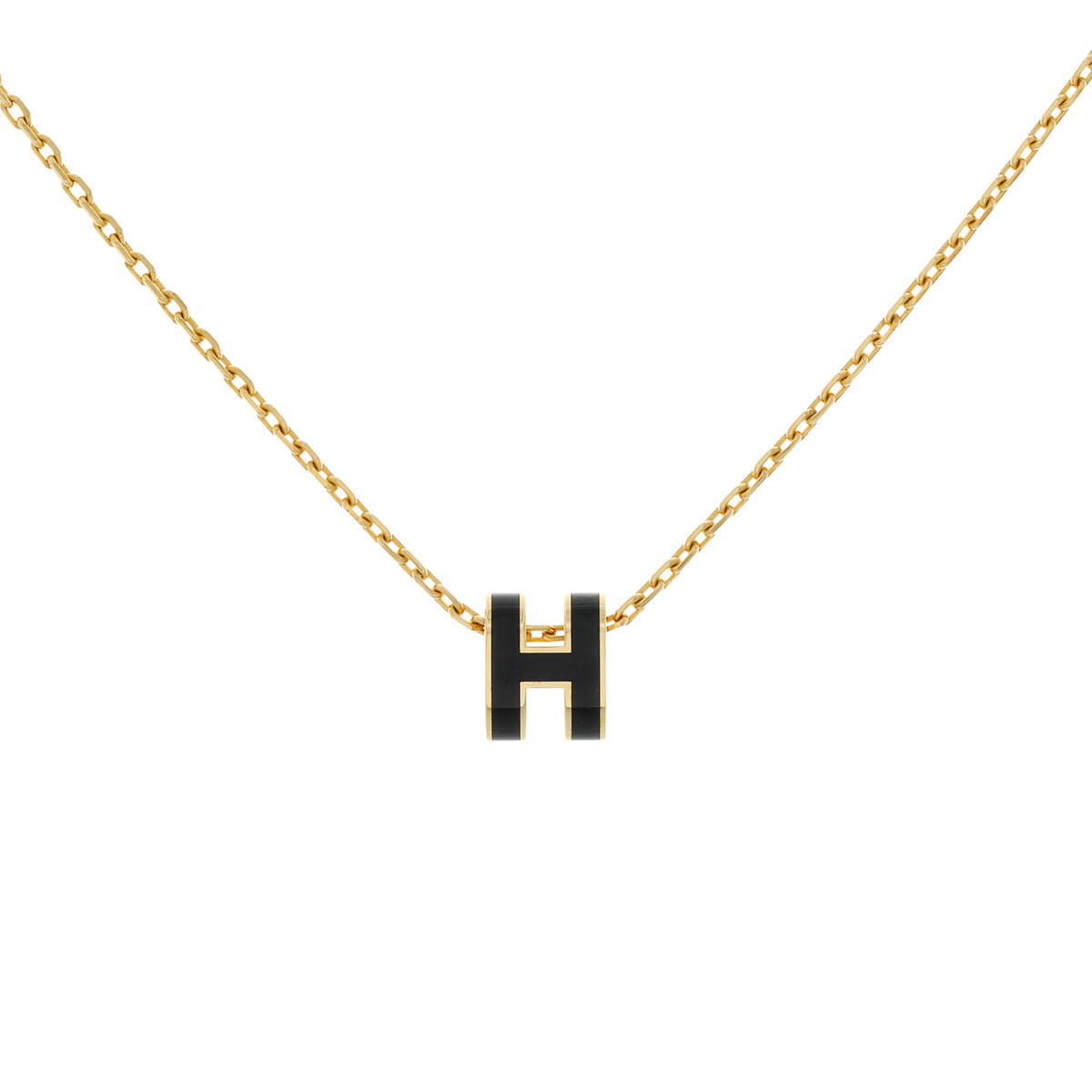 Hermes Black Lacquer Mini Pop H Pendant Necklace Designer Jewellery Hermes