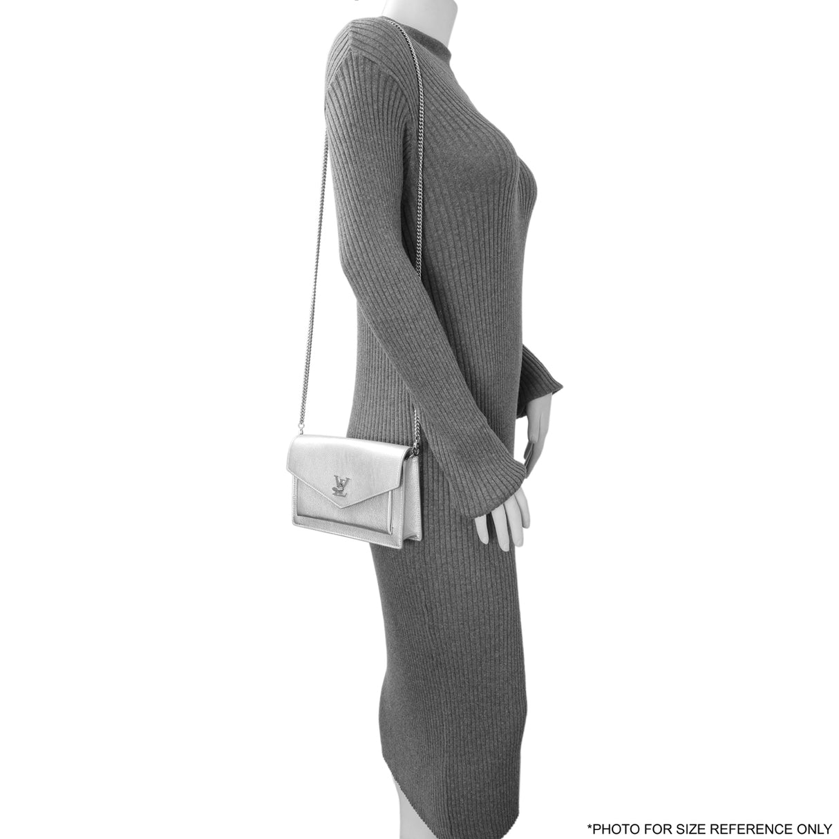 Louis Vuitton Silver Soft Calfskin Mylockme Chain Pochette Handbags Louis Vuitton