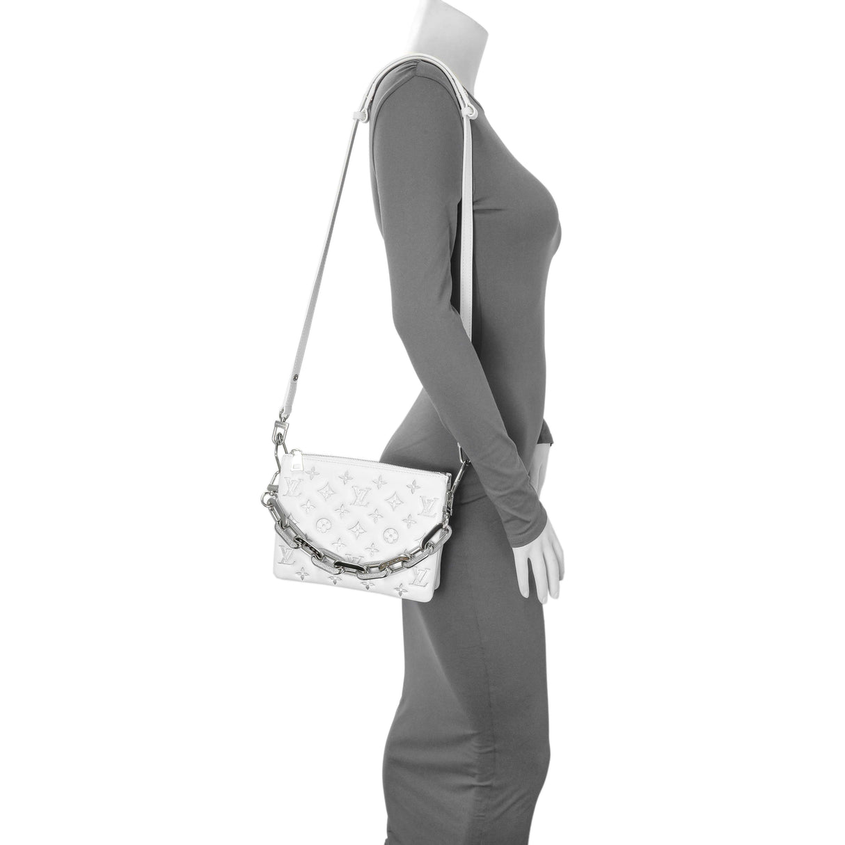 Louis Vuitton White Lambskin Embossed Monogram Coussin BB Handbags Louis Vuitton