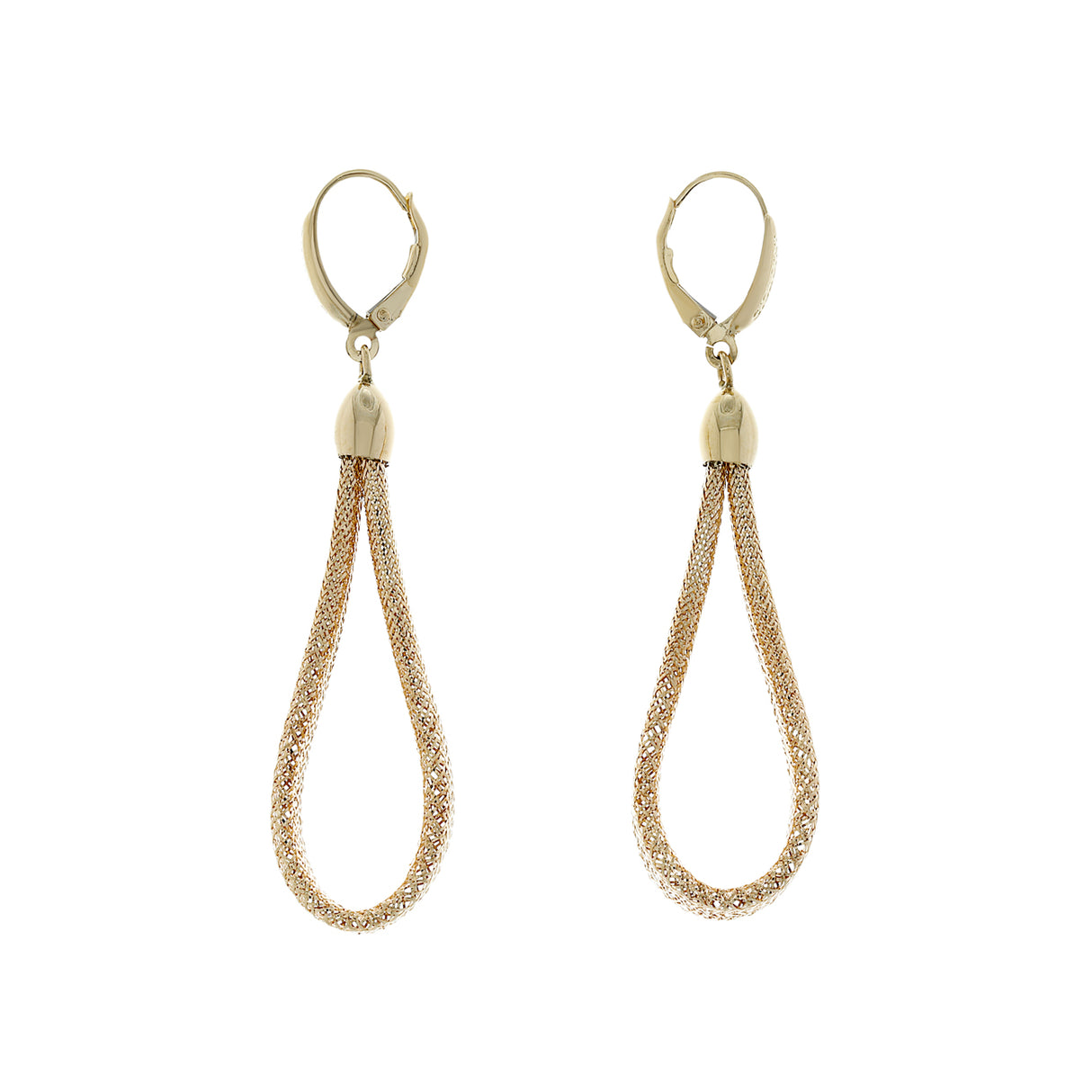 18K Yellow Gold Woven Mesh Drop Earrings Modaselle