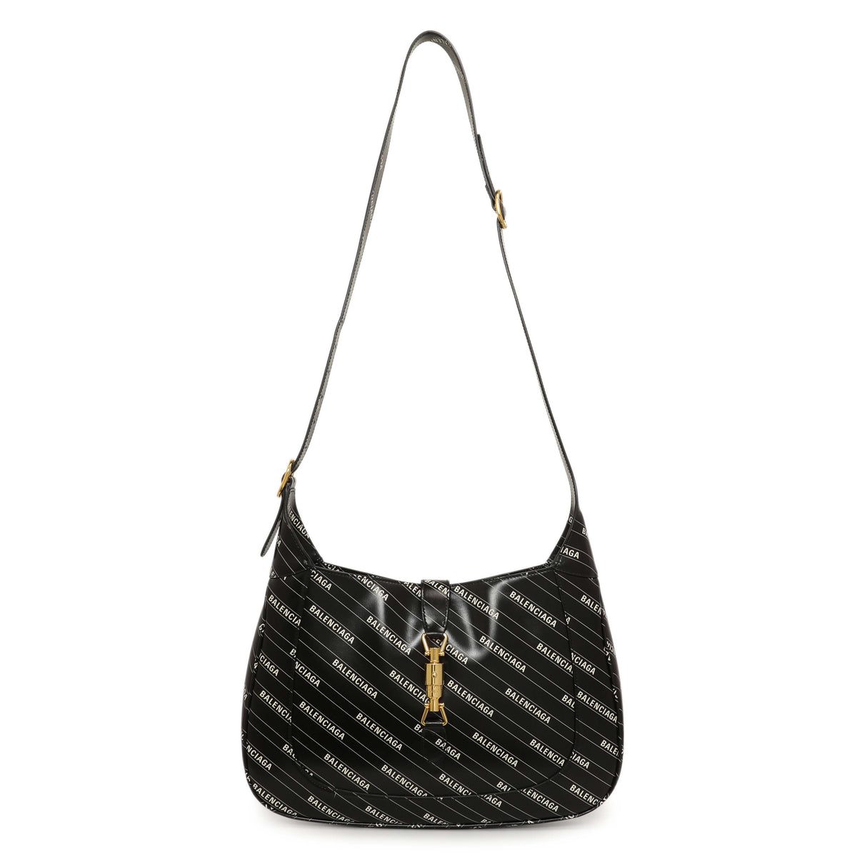 Gucci X Balenciaga Black Calfskin Logo Print Medium Jackie 1961 Hobo Handbags Gucci