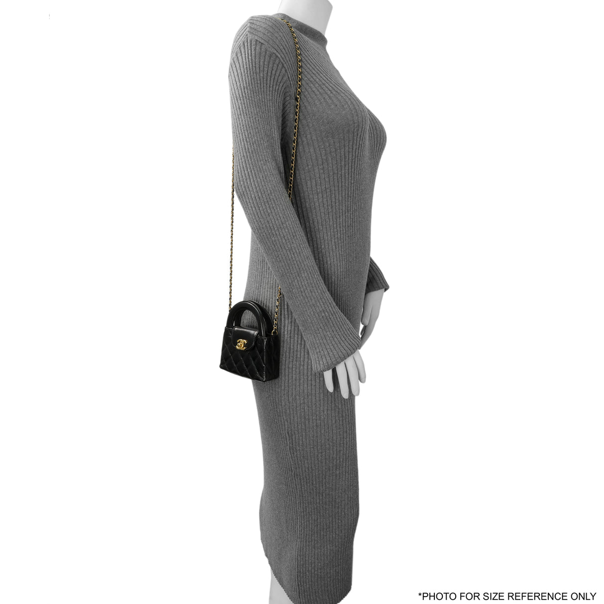 Chanel Black Shiny Aged Calfskin Quilted Mini Nano Kelly Shopper Handbags Chanel