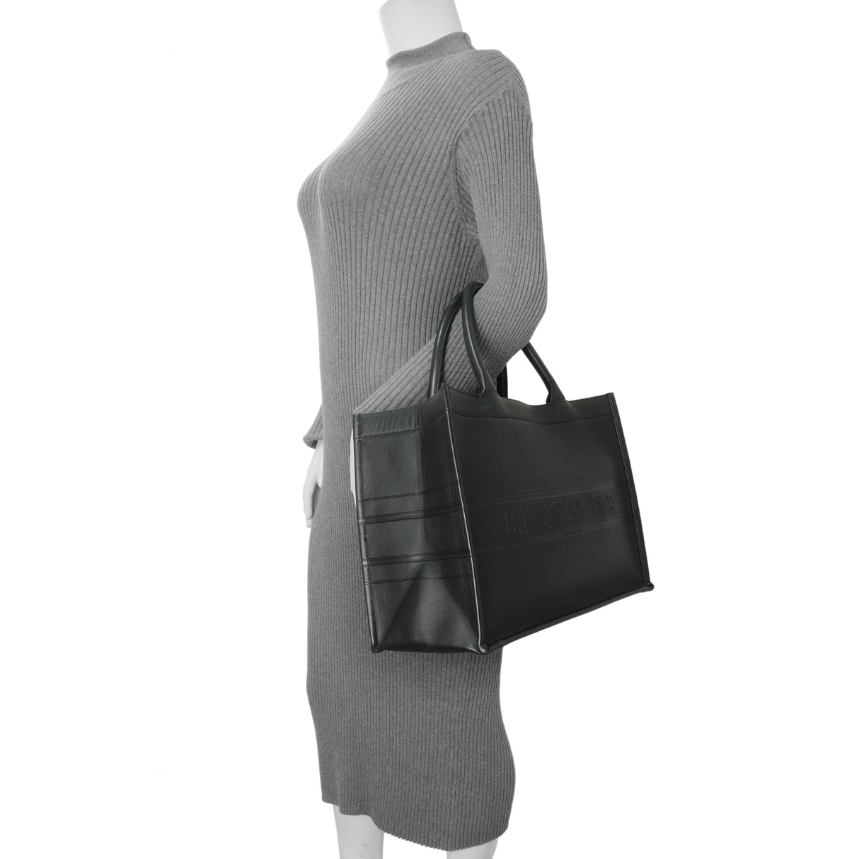 Christian Dior Black Calfskin Embossed Medium Book Tote Handbags Christian Dior