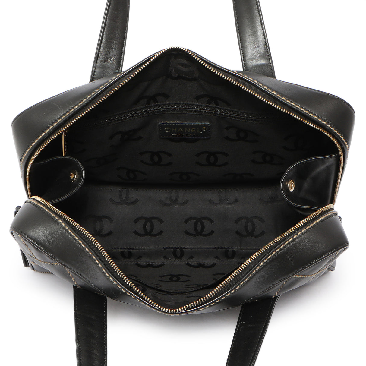 Chanel Black Calfskin Wild Stitch Top Handle Handbags Chanel