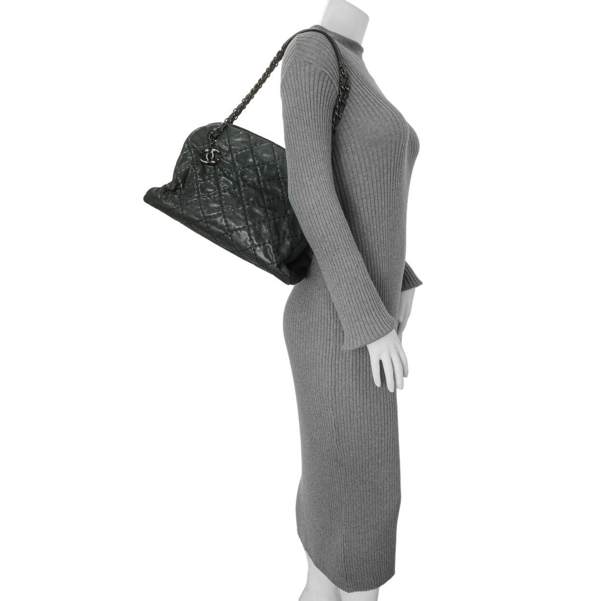 Chanel Black Iridescent Calfskin Quilted Large Just Mademoiselle Bowling Bag Handbags Chanel