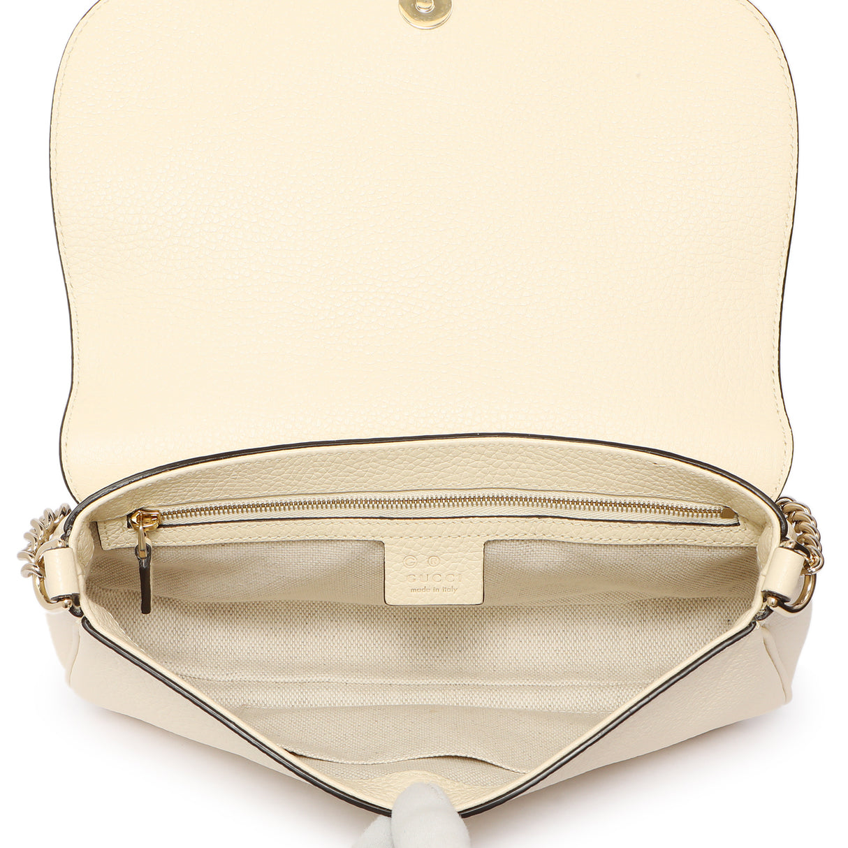 Gucci Ivory Pebbled Calfskin Medium Soho Flap Crossbody Handbags Gucci