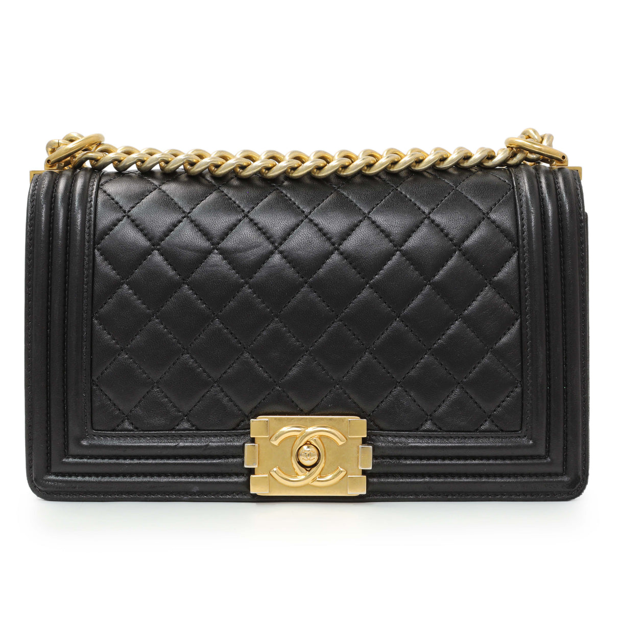 Chanel Black Quilted Lambskin Medium Boy Flap Handbags Chanel